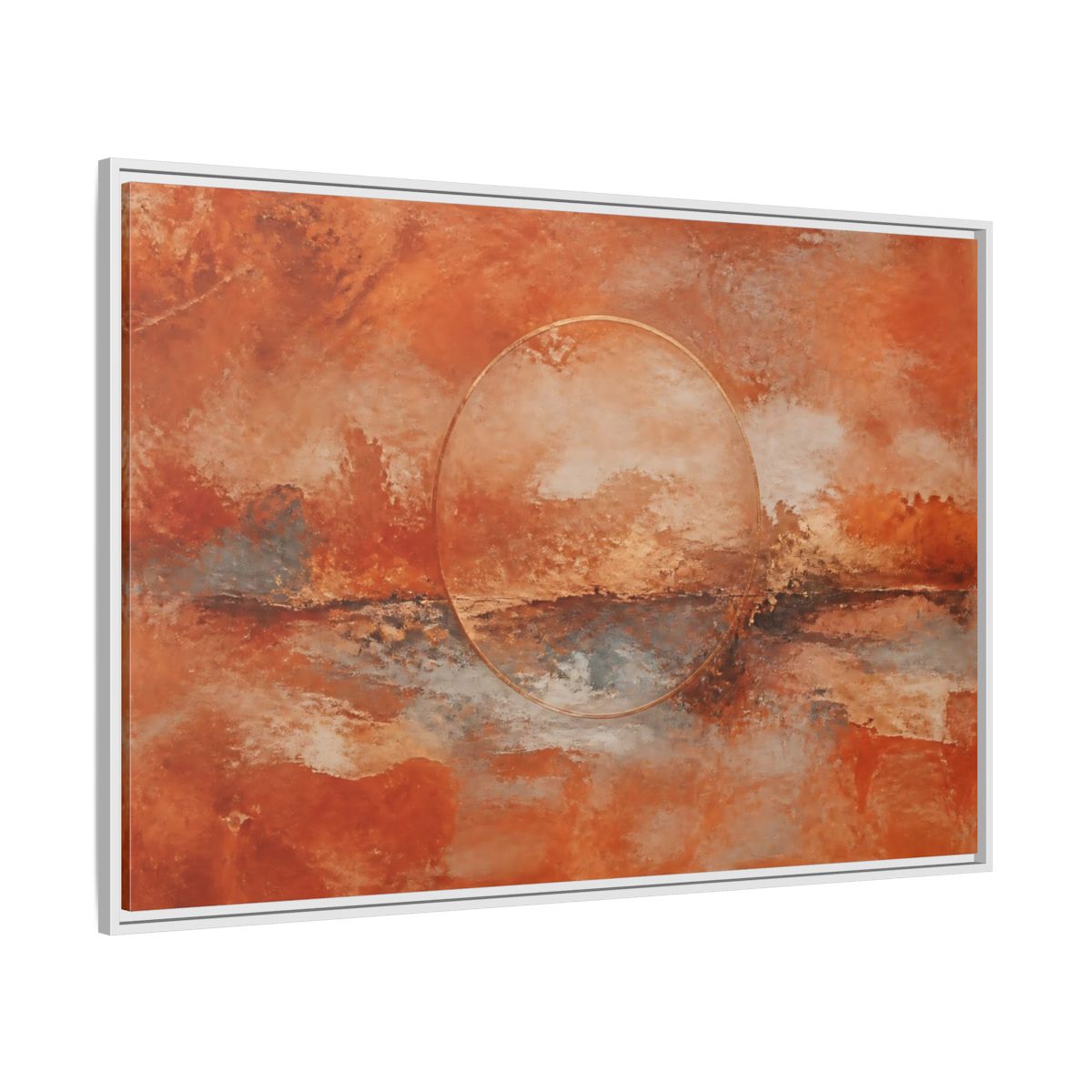 Side Mockup 7. Abstract Abstract Circle Orange And Gold shown as stretched canvas wall art