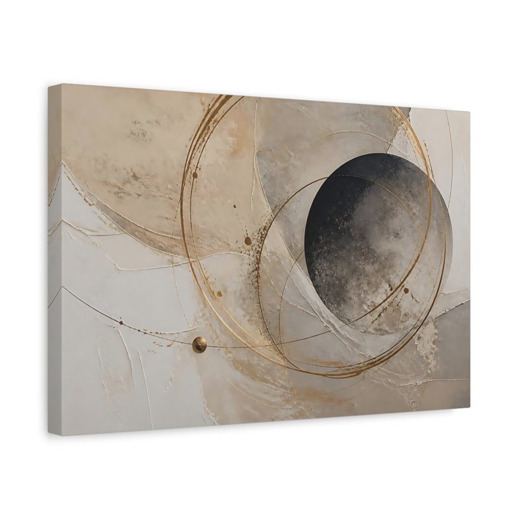 Side Mockup 4. Abstract Abstract Circles Beige Gold Abstract shown as stretched canvas wall art