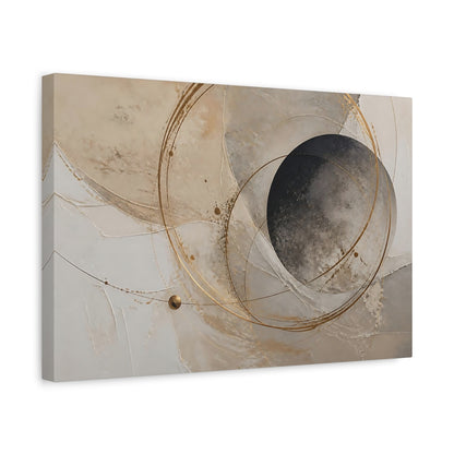 Side Mockup 4. Abstract Abstract Circles Beige Gold Abstract shown as stretched canvas wall art