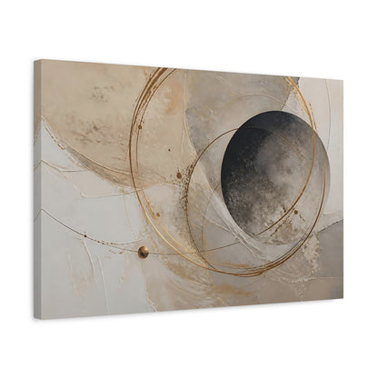 Side Mockup 3. Abstract Abstract Circles Beige Gold Abstract shown as stretched canvas wall art
