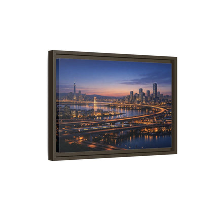 Side Mockup 5. Abstract City Skyline Vibrant City Night shown as stretched canvas wall art