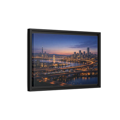 Side Mockup 6. Abstract City Skyline Vibrant City Night shown as stretched canvas wall art