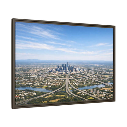 Main Mockup. Abstract Cityscape Blue Green City shown as stretched canvas wall art