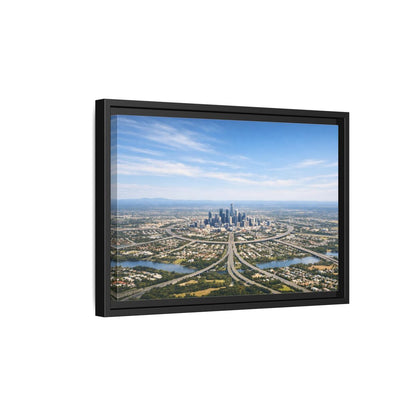 Side Mockup 6. Abstract Cityscape Blue Green City shown as stretched canvas wall art