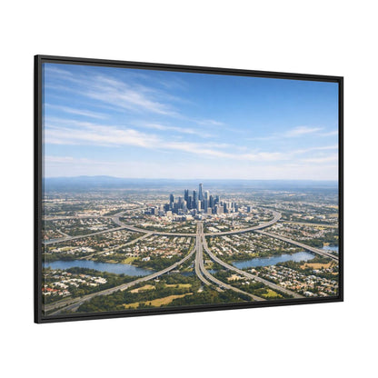 Side Mockup 12. Abstract Cityscape Blue Green City shown as stretched canvas wall art