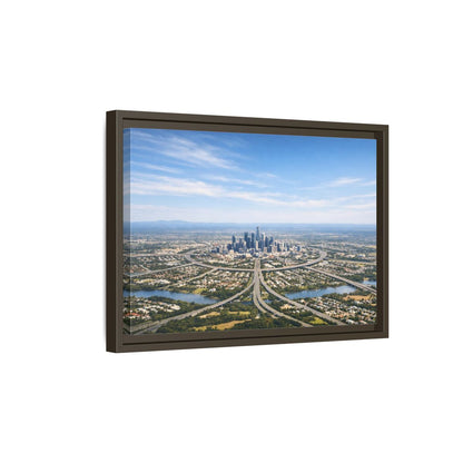 Side Mockup 5. Abstract Cityscape Blue Green City shown as stretched canvas wall art