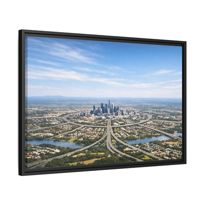 Side Mockup 14. Abstract Cityscape Blue Green City shown as stretched canvas wall art