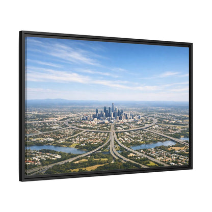 Side Mockup 13. Abstract Cityscape Blue Green City shown as stretched canvas wall art