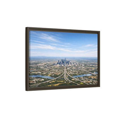 Side Mockup 2. Abstract Cityscape Blue Green City shown as stretched canvas wall art