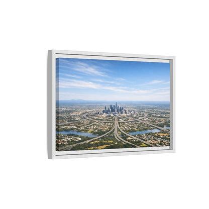 Side Mockup 4. Abstract Cityscape Blue Green City shown as stretched canvas wall art