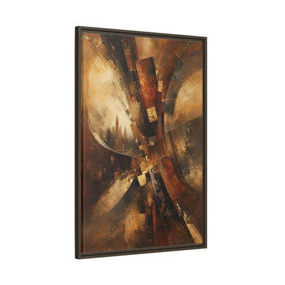 Main Mockup. Abstract Cityscape Brown And Gold shown as stretched canvas wall art