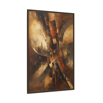 Side Mockup 8. Abstract Cityscape Brown And Gold shown as stretched canvas wall art