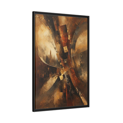 Side Mockup 13. Abstract Cityscape Brown And Gold shown as stretched canvas wall art