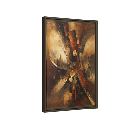 Side Mockup 2. Abstract Cityscape Brown And Gold shown as stretched canvas wall art