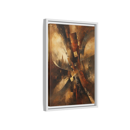 Side Mockup 4. Abstract Cityscape Brown And Gold shown as stretched canvas wall art