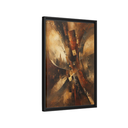 Side Mockup 3. Abstract Cityscape Brown And Gold shown as stretched canvas wall art