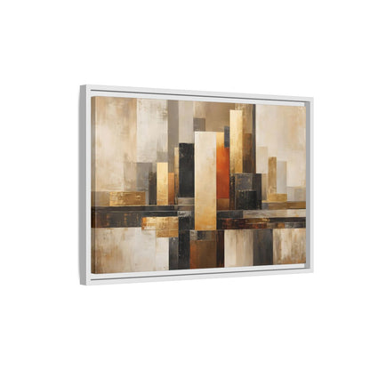 Side Mockup 1. Abstract Abstract Cityscape Gold Abstract Art shown as stretched canvas wall art