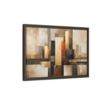 Side Mockup 2. Abstract Abstract Cityscape Gold Abstract Art shown as stretched canvas wall art