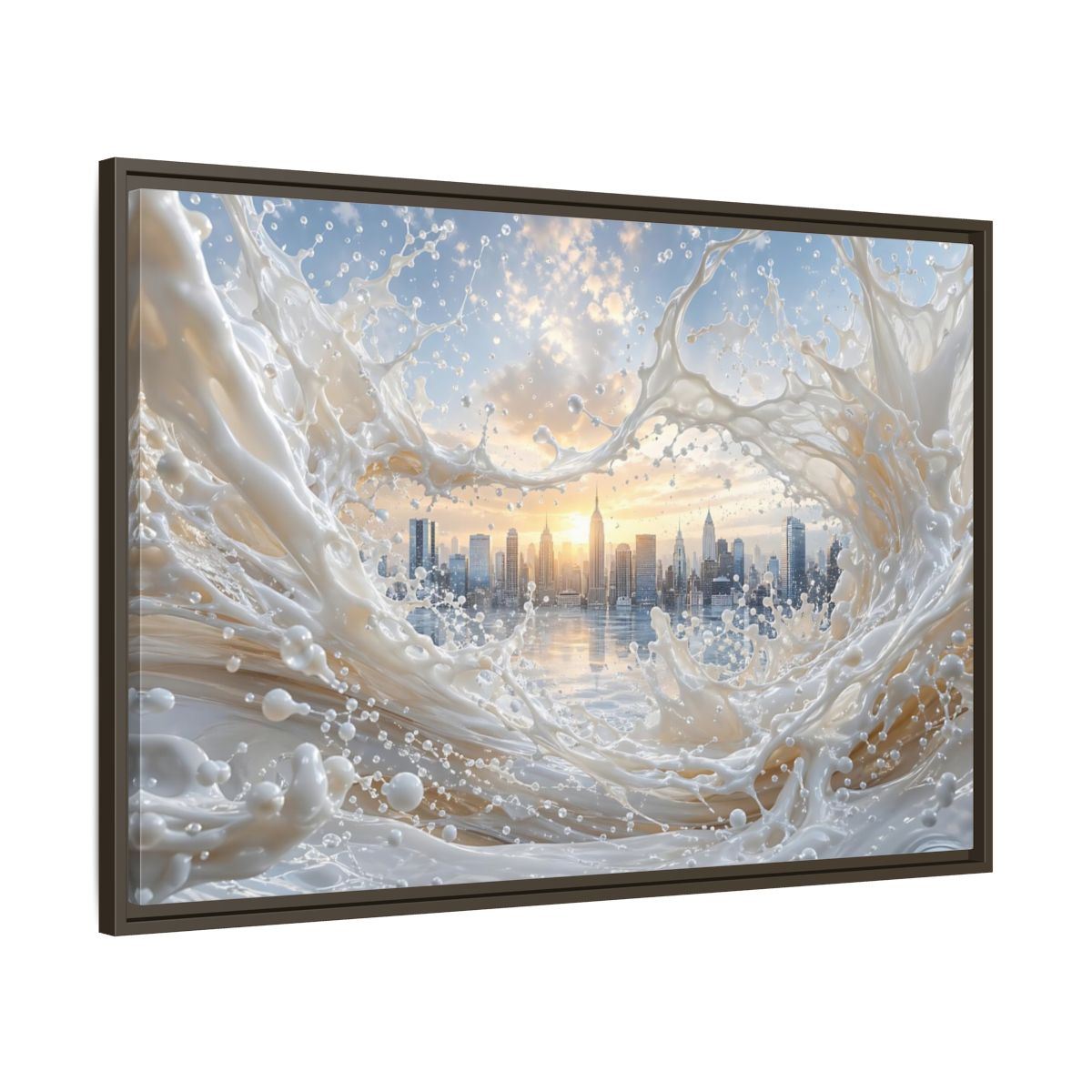 Main Mockup. Abstract Cityscape Splash White Cityscape shown as stretched canvas wall art