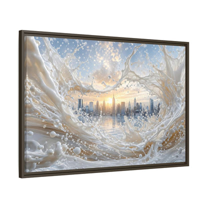 Main Mockup. Abstract Cityscape Splash White Cityscape shown as stretched canvas wall art