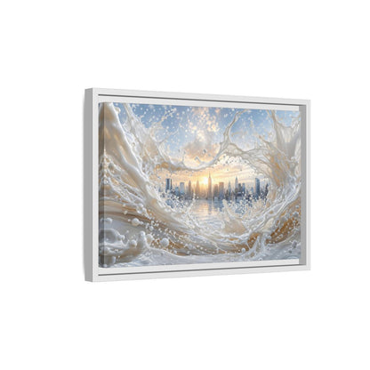 Side Mockup 4. Abstract Cityscape Splash White Cityscape shown as stretched canvas wall art