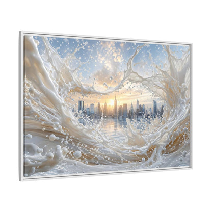 Side Mockup 7. Abstract Cityscape Splash White Cityscape shown as stretched canvas wall art