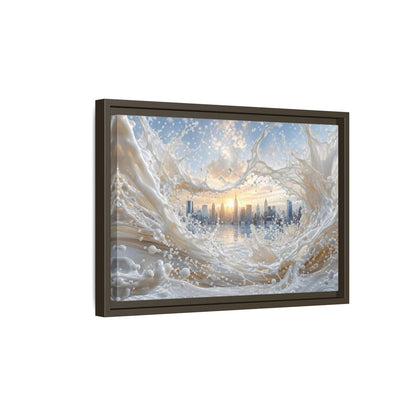 Side Mockup 5. Abstract Cityscape Splash White Cityscape shown as stretched canvas wall art