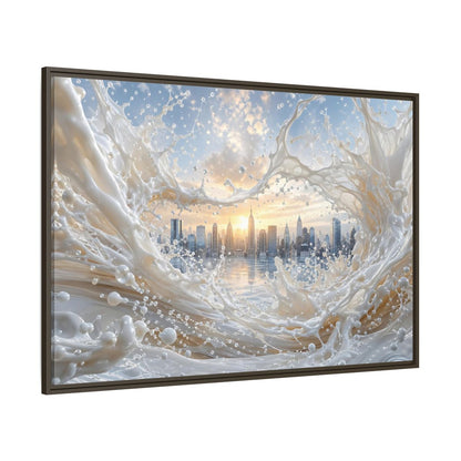 Side Mockup 8. Abstract Cityscape Splash White Cityscape shown as stretched canvas wall art