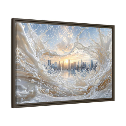 Side Mockup 11. Abstract Cityscape Splash White Cityscape shown as stretched canvas wall art