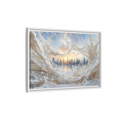 Side Mockup 1. Abstract Cityscape Splash White Cityscape shown as stretched canvas wall art