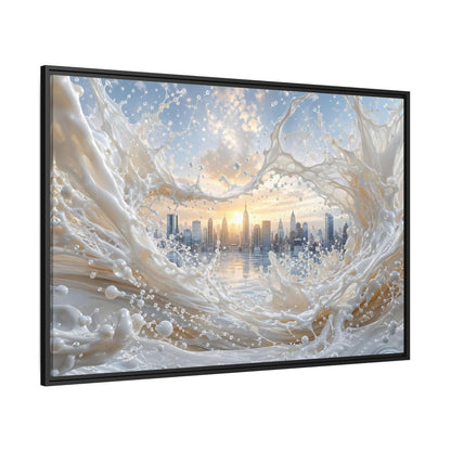Side Mockup 12. Abstract Cityscape Splash White Cityscape shown as stretched canvas wall art
