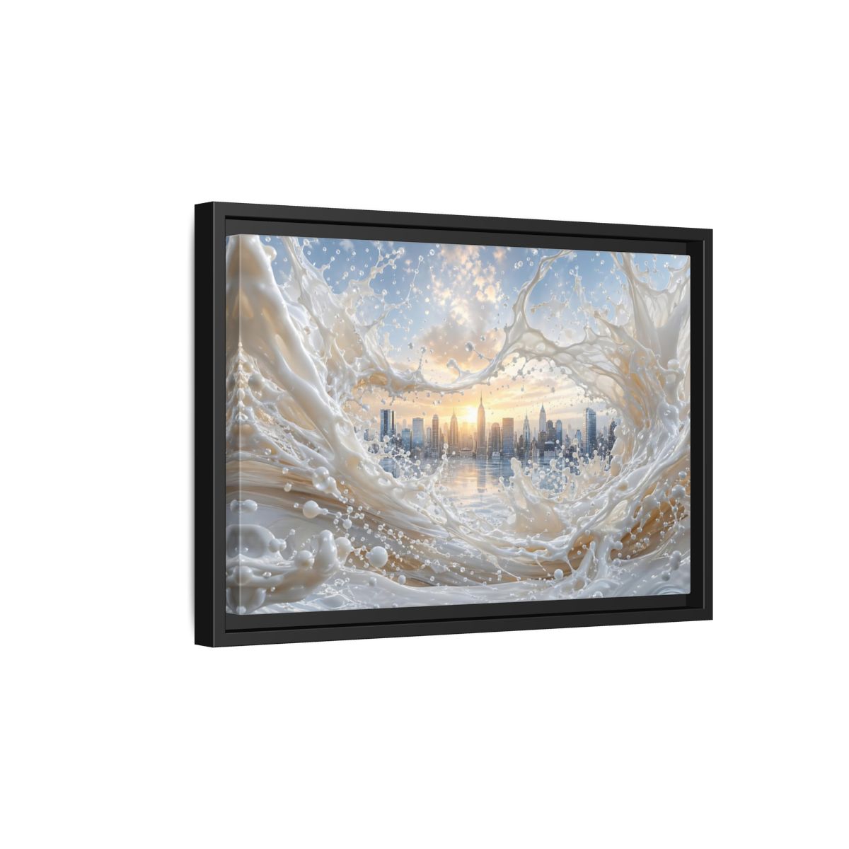 Side Mockup 6. Abstract Cityscape Splash White Cityscape shown as stretched canvas wall art