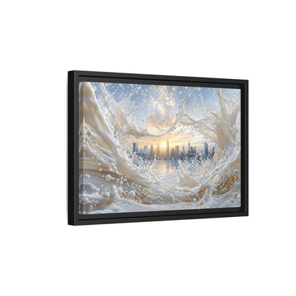 Side Mockup 6. Abstract Cityscape Splash White Cityscape shown as stretched canvas wall art