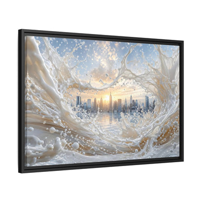Side Mockup 14. Abstract Cityscape Splash White Cityscape shown as stretched canvas wall art