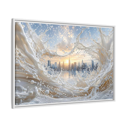 Side Mockup 9. Abstract Cityscape Splash White Cityscape shown as stretched canvas wall art