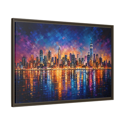 Main Mockup. Abstract Cityscape Vibrant Cityscape shown as stretched canvas wall art