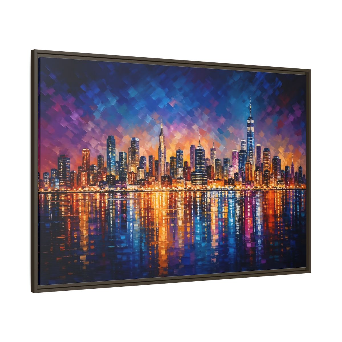Side Mockup 8. Abstract Cityscape Vibrant Cityscape shown as stretched canvas wall art