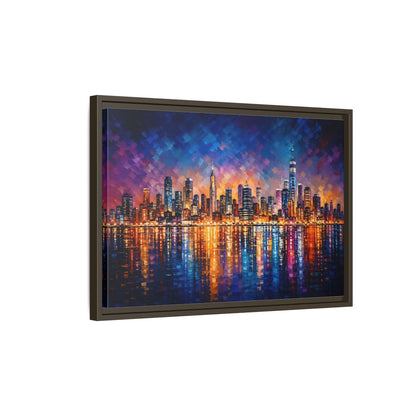 Side Mockup 2. Abstract Cityscape Vibrant Cityscape shown as stretched canvas wall art