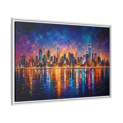 Side Mockup 9. Abstract Cityscape Vibrant Cityscape shown as stretched canvas wall art