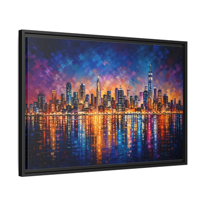 Side Mockup 14. Abstract Cityscape Vibrant Cityscape shown as stretched canvas wall art
