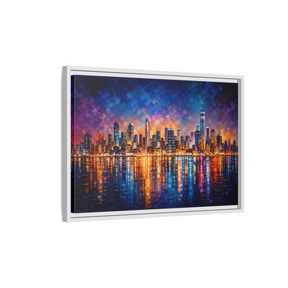 Side Mockup 1. Abstract Cityscape Vibrant Cityscape shown as stretched canvas wall art