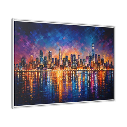 Side Mockup 7. Abstract Cityscape Vibrant Cityscape shown as stretched canvas wall art