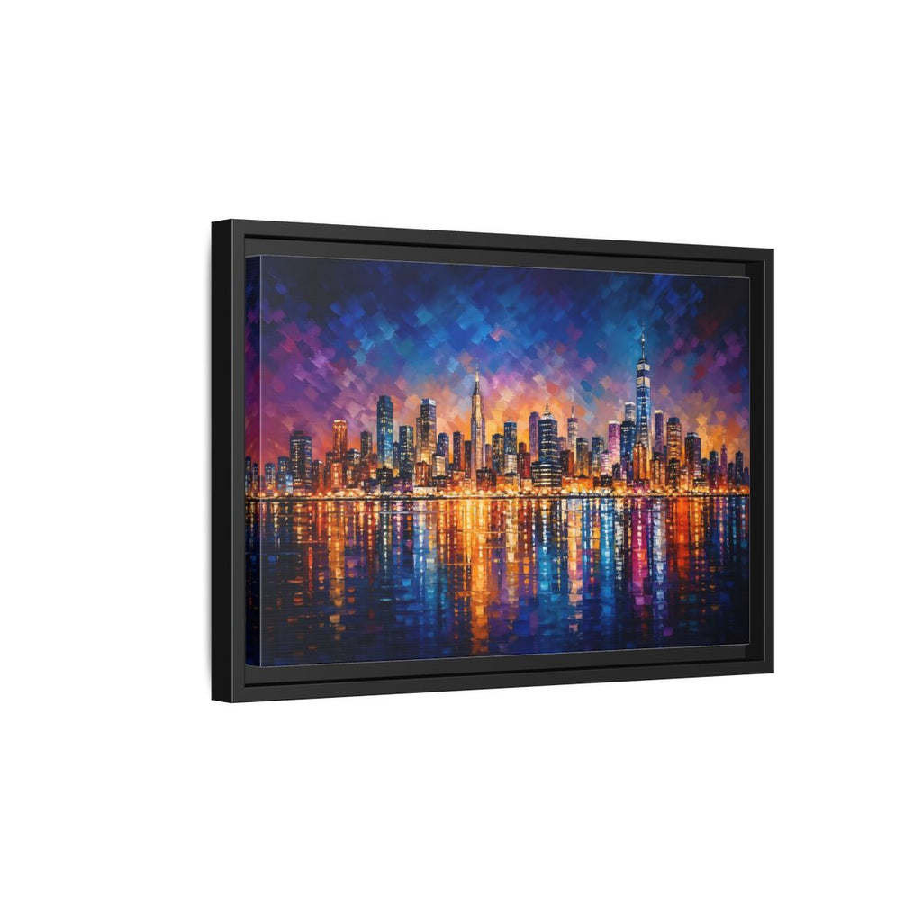 Side Mockup 6. Abstract Cityscape Vibrant Cityscape shown as stretched canvas wall art
