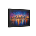 Side Mockup 6. Abstract Cityscape Vibrant Cityscape shown as stretched canvas wall art