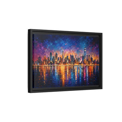 Side Mockup 6. Abstract Cityscape Vibrant Cityscape shown as stretched canvas wall art
