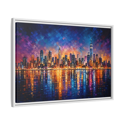 Side Mockup 10. Abstract Cityscape Vibrant Cityscape shown as stretched canvas wall art