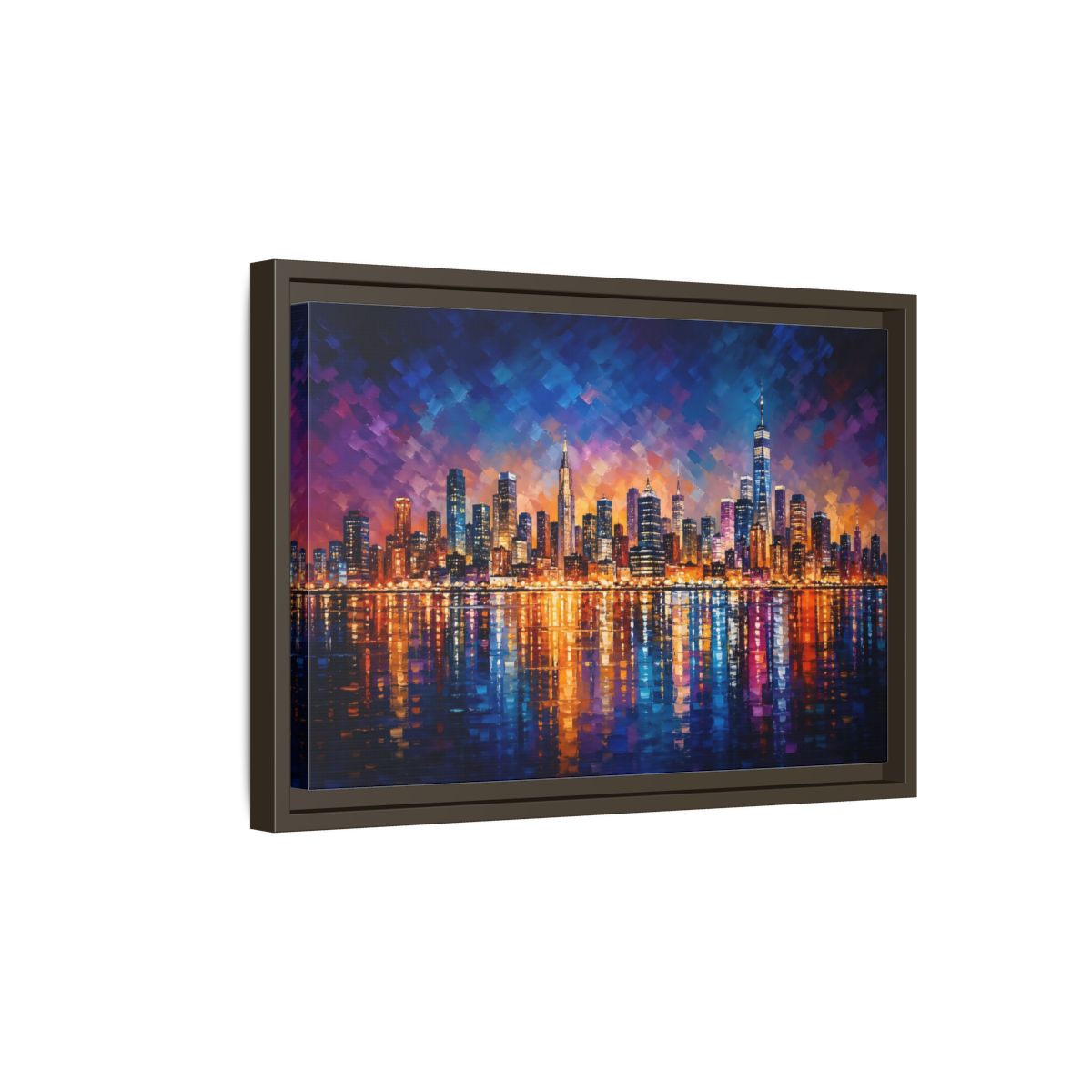 Side Mockup 5. Abstract Cityscape Vibrant Cityscape shown as stretched canvas wall art