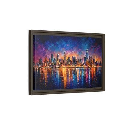 Side Mockup 5. Abstract Cityscape Vibrant Cityscape shown as stretched canvas wall art