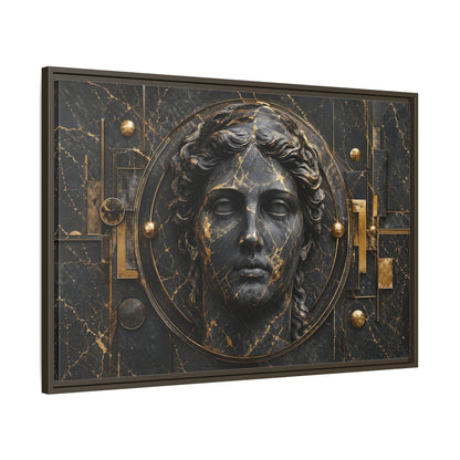 Main Mockup. Abstract Classical Bust Black And Gold shown as stretched canvas wall art