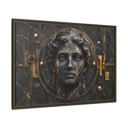 Main Mockup. Abstract Classical Bust Black And Gold shown as stretched canvas wall art